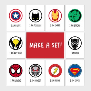 Make a Set - Superhero Affirmation, Little Boys Bedroom Decor, I am Brave, Playroom Printable, Superheroes Wall Art - Digital Download