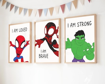 Superhero Affirmation Prints, Set of3, Spidey and Friends, Kids Room Decor (Digital Download)