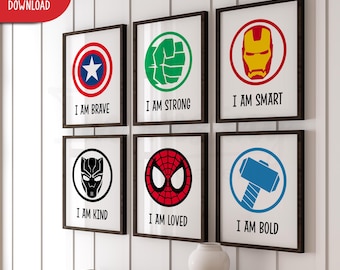 Avengers, Affirmations Prints, Ironman, Hulk, Spiderman, Thor, Motivational Wall Art (Digital Download)