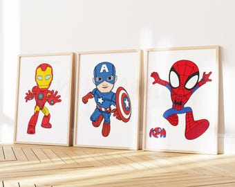 Spidey and His Friends Wall Art, Superhero Prints, Miles Morales, Spider Gwen, Digital Download