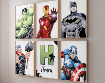 Personalized Superhero Name Print, Superheroes Prints, Nursery Wall Decor
