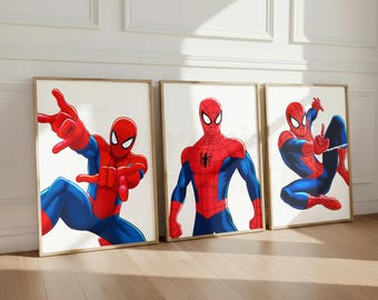 Spiderman Wall Art, Set of 3, Boy Nursery Prints (Digital Download)
