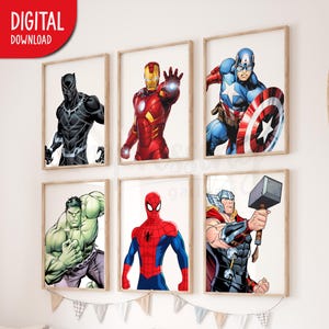 Avengers Superhelden Wandkunst, Set mit 6 Prints, Superhelden Digitale Poster, Superhelden, Avengers, Marvel Digitale Poster, Digitaler Download