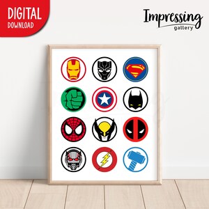 Lámina decorativa con collage de símbolos de superhéroes, arte mural de superhéroes, decoración para guardería y sala de juegos (descarga digital) imagen 9