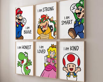 Super Mario Affirmations Prints, Set of 6, Nursery Wall Art, Playroom Decor (Digital Download)
