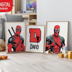 Láminas personalizadas de Deadpool, juego de 3, arte de pared para habitación infantil de niño (descarga digital)