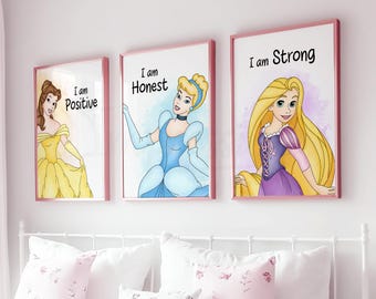 Watercolor Princess Affirmations Wall Art, Girl Room Decor, Girls Bedroom Wall Prints, Printed & Shipped
