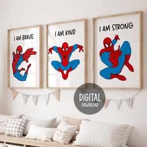Spiderman Wall Art, Set of 3 Prints, Spiderman Digital Posters, Superhero prints, Boys Room Decor, Superheroes Wall Art, Digital Download