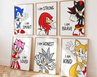 Sonic Hedgehog Affirmations Wall Art, Nursery Wall Decor, Playroom Prints
