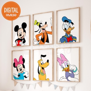 Mickey & Friends Digital Prints - Colored, Set of 6 Prints, Mickey Mouse Print, Boy Bedroom Decor, Kids Printable Wall Art, Instant Download