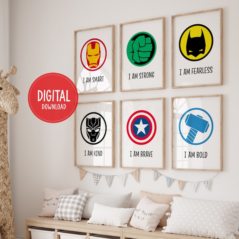 Superhero Affirmations Prints, Boys Room Wall Art, Set of 9 (digital ...