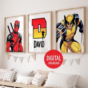 Deadpool & Wolverine Personalised Name Prints, Set of 3, Deadpool Posters, Superhero Prints, Wolverine Prints, Superheroes Poster, Digital