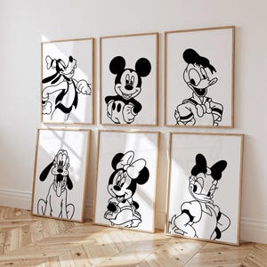 Mickey Mouse & Friends Prints, Black and White, Minnie, Goofy, Nursery Wall Art (Digital Download)