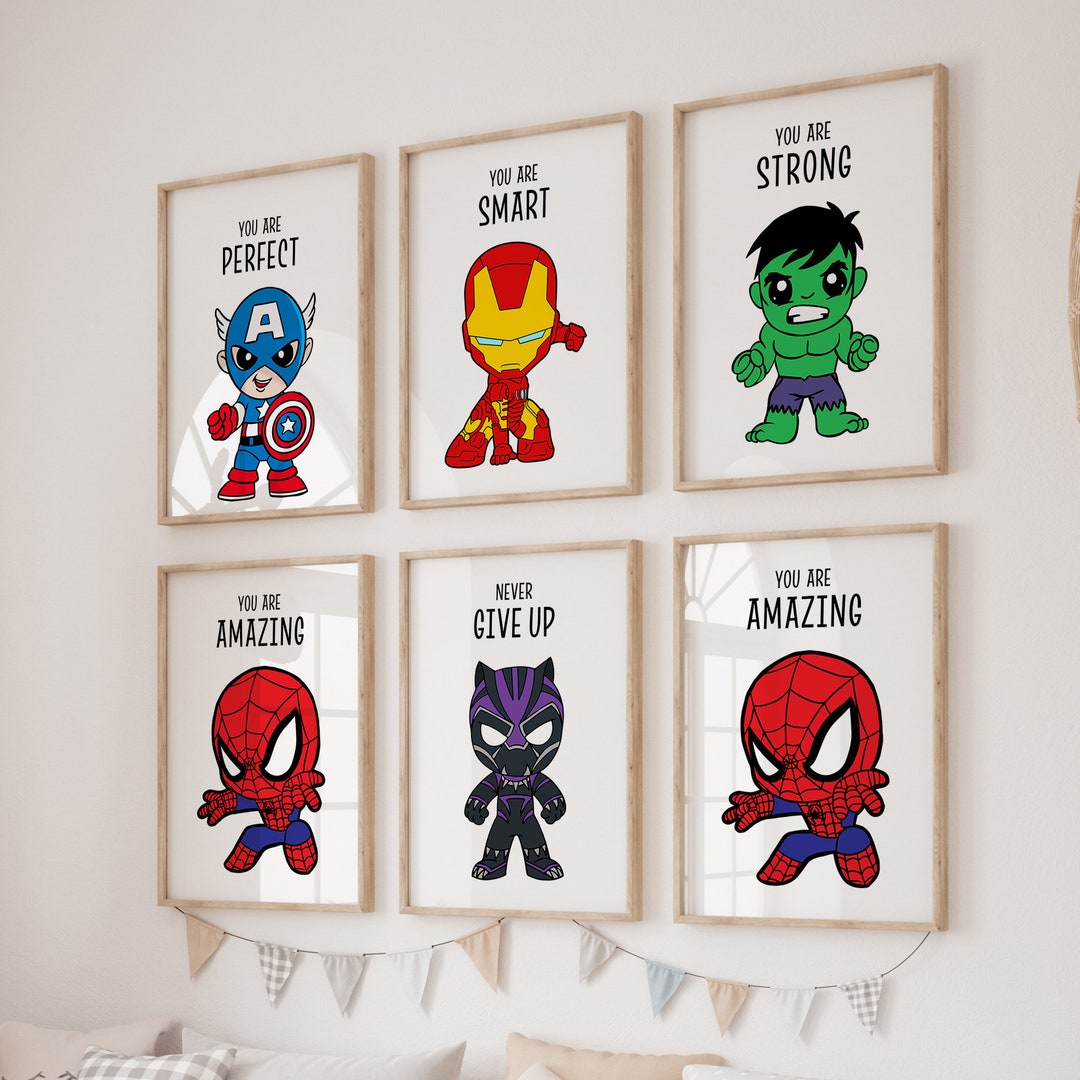 Superhero Prints Set of 6, Superhero Wall Art, Boys Bedroom Decor ...
