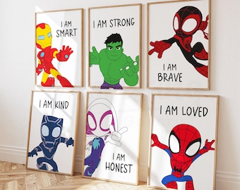 Superheroes Affirmation Prints, Miles, Spider Gwen, Hulk, Ironman, Nursery Wall Decor