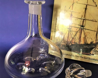 ORREFORS (Sweden) Vintage 60s Handmade Crystal Ships Decanter Signed NL (Nils Landberg) 4200-731 Heavy Art Glass