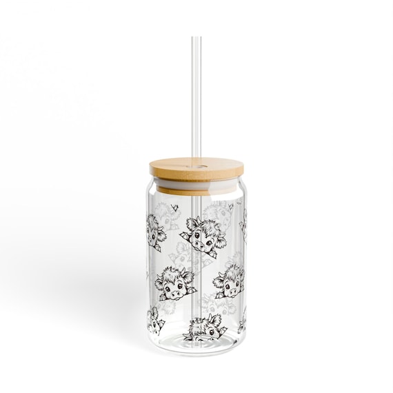 Cute Animal Print Sipper Glass, 16oz - Perfect for Kids Parties, Eco-Friendly Drinkware, Gifts for Animal Lovers, Summer Entertaining, Kid's