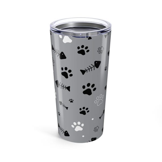 Stainless Steel Tumbler, Fish and Paw Prints, Hot/Cold Beverage Cup, Animal Lover Gift, Modern Drinkware, Christmas Birthday Present, Pet