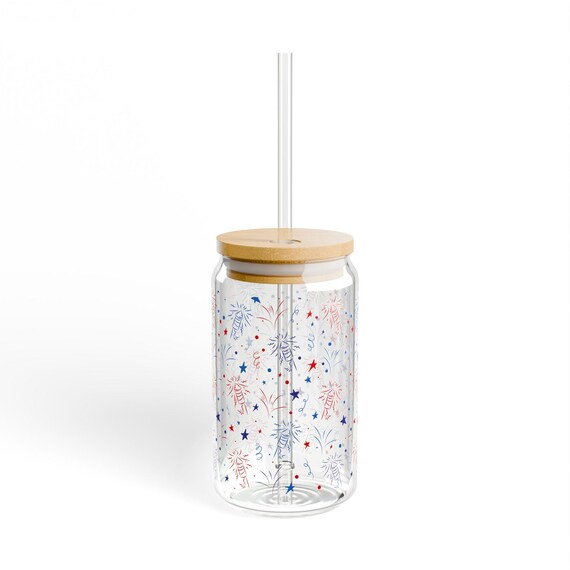 Festive Sipper Glass - 16oz with Starry Design, Perfect for Parties, Summer Events, and Celebrations, Eco-Friendly Drinkware, Hydration