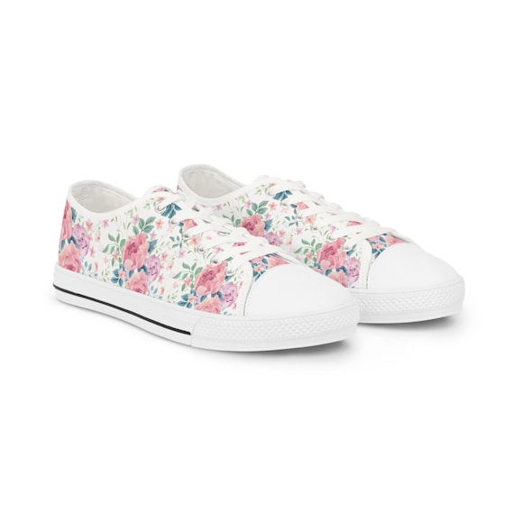 Floral women's Sneakers, Trendy Low Top Shoes, Casual Spring Footwear, Floral Pattern Sneakers, Summer Style Sneakers, Gift for Him