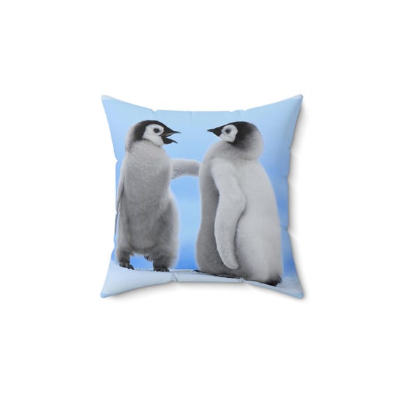 Penguin Love Square Pillow, Cozy Animal Decor, Gift for Animal Lovers, Nursery Cushion, Winter Home Accent