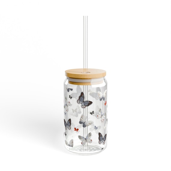 Butterfly Glass Sipper, Elegant Drinking Jar for Home or Gifts, Eco-Friendly Drinkware, Nature Lover's Gift, Wedding Favor