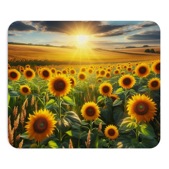 Sunflower Fields Mouse Pad - Floral Desk Accessory, Office Decor, Gift for Her, Nature Lover, Computer Mat