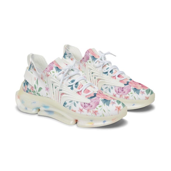 Floral Women's Mesh Sneakers, Stylish Athletic Shoes, Comfortable Sneakers, Spring Fashion, Floral Print Footwear, Trendy Sports Shoes