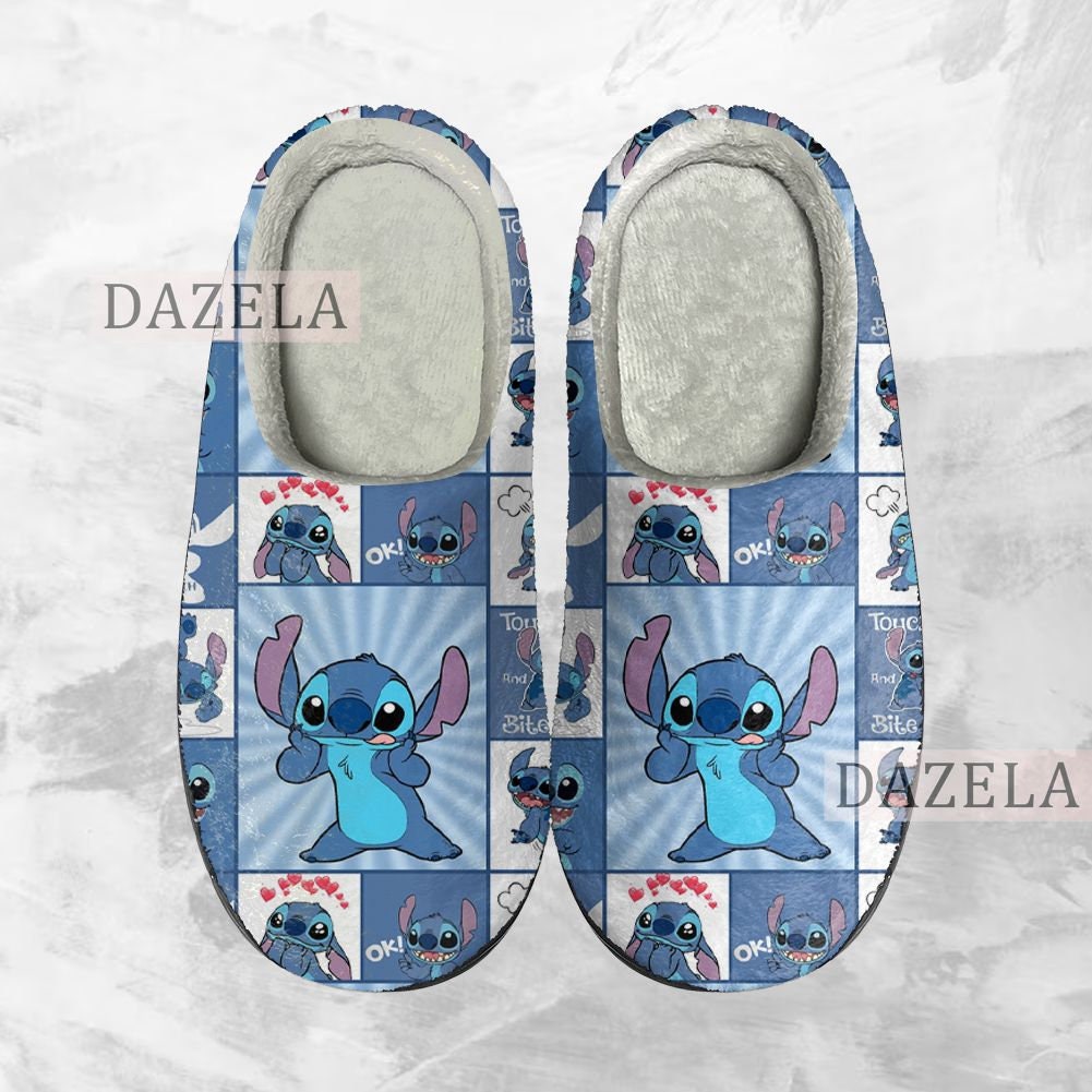 Cute Stitch Cozy Unisex Winter Slippers, Disney Lilo and Stitch Winter Shoes