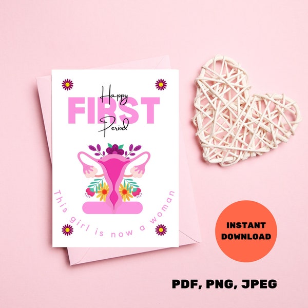 First Period Card | First Moon Cycle Card | Celebrate First Period Card | First Period Message Card | Print, Cut & Fold | Printable