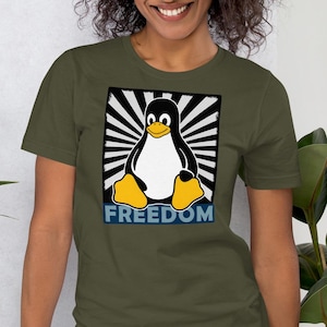 Koszulka Linux Tux Freedom Coder, koszulka Open Source Linux, prezent dla programistów, programistów i techników, prezent dla użytkownika Linuksa