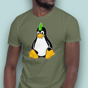 Punk Linux Penguin Shirt, Unisex Open Source Coder T-Shirt, Geeky Gift for Programmers & Coders, Linux Geek Present for Coding Techies