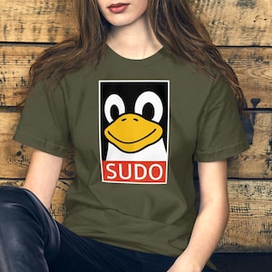 Koszulka z nadrukiem Linux Tux Sudo, koszulka unisex dla programisty Geek, koszulka z motywem pingwina z otwartym kodem źródłowym, prezent dla programisty i technika