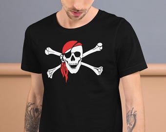Koszulka z piracką czaszką, unisexowa koszulka Jolly Roger, koszulka vintage z pirackimi skrzyżowanymi piszczelami, prezent dla piratów