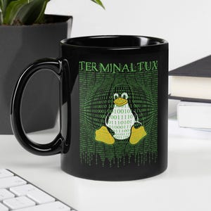 Taza Linux Tux Penguin / Vaso Binario para Lluvia / Regalo para Hackers Éticos y Programadores / Regalo para Codificadores y Apasionados de la Tecnología