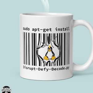 Kubek Linux Coder, Grafika z kodem kreskowym Open Source Coder, Kubek instalacyjny Sudo Apt-Get, Prezent dla programisty, Prezent dla maniaków Linuksa dla programistów i entuzjastów technologii