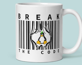 Brechen Sie den Code Becher, Strichcode Strichmännchen Becher, Punk Tux Cup, Programmierer & Hacker Geschenk, Geburtstagsgeschenk für Programmierer und Technikfreaks