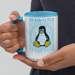 Taza Linux Penguin / Vaso de lluvia Tux Binary / Regalo para hackers éticos y programadores / Regalo para programadores y expertos en tecnología