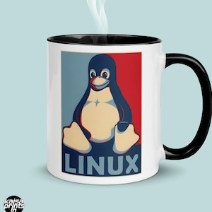 Retro Linux Penguin Mug, Tux Coffee Cup for Programmers & Coders, Gift for Coder, Programmer, Open Source Geek, Linux User Present