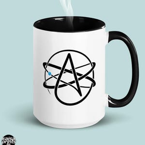 Kubek do kawy z motywem naukowym Atomic Whirl, kubek z symbolem ateizmu, prezent dla naukowca, fizyka i ateisty, nauczyciela i profesora