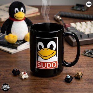 Tux Sudo Coffee Mug, Linux Mug, Coder Mug, Linux Gift, Geek Coffee Mug, Dev Mug, Obey Mug, Coder Cup, Sudo Mug, Coder Gift, Sudo Linux