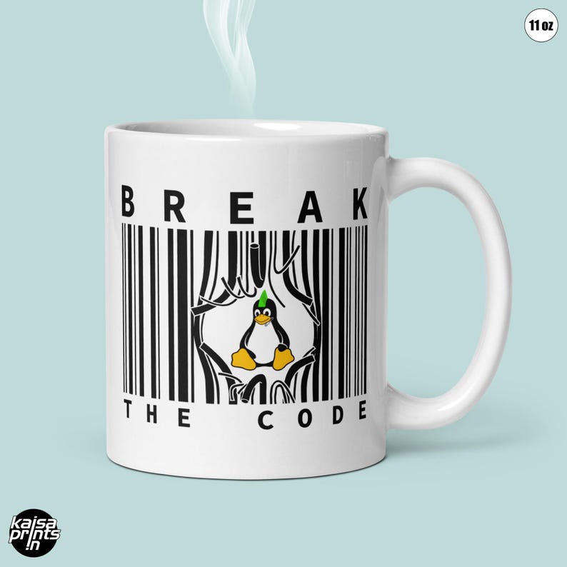 Brechen Sie den Code Becher, Strichcode Strichmännchen Becher, Punk Tux Cup, Programmierer & Hacker Geschenk, Geburtstagsgeschenk für Programmierer und Technikfreaks 11 oz