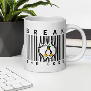 Brechen Sie den Code Becher, Strichcode Strichmännchen Becher, Punk Tux Cup, Programmierer & Hacker Geschenk, Geburtstagsgeschenk für Programmierer und Technikfreaks Bild 8