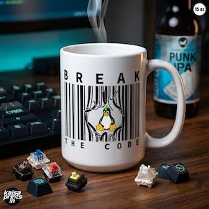Linux Tux-mok | Punk Tux Code-Breaker Cup | Open-source pinguïncadeau voor programmeurs, programmeurs en hackers