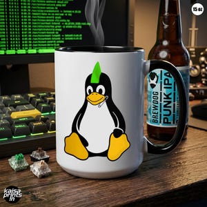 Linux Tux Coffee Mug | Punk Tux Penguin | Cyberpunk Open-Source Coding Cup | Programmer & Coder Gift