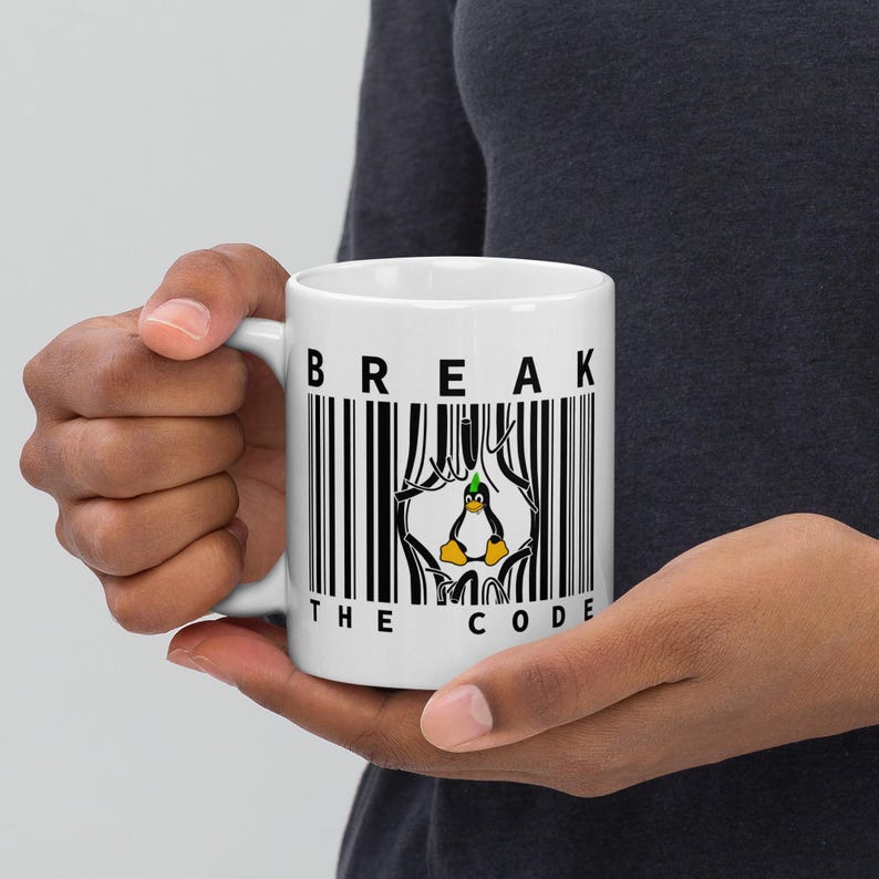 Brechen Sie den Code Becher, Strichcode Strichmännchen Becher, Punk Tux Cup, Programmierer & Hacker Geschenk, Geburtstagsgeschenk für Programmierer und Technikfreaks Bild 5