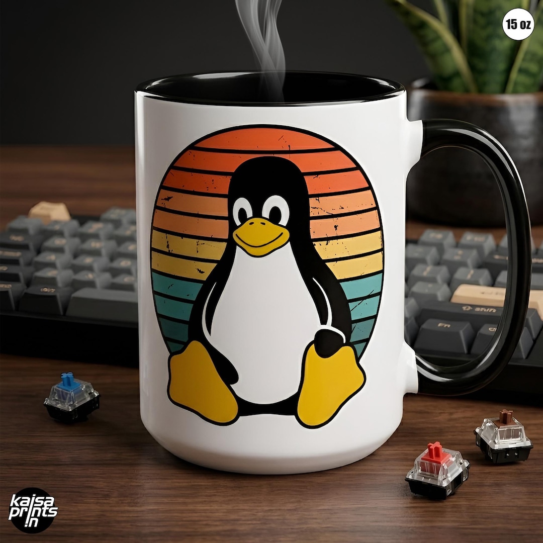 Vintage Linux Tux Mug | Retro Linux Cup | Open-source Penguin Gift for ...