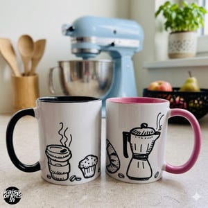 Coffee Doodle Mug, Barista Coffee Mugs, Coffee-Lover Cup, Birthday and Christmas Gifts
