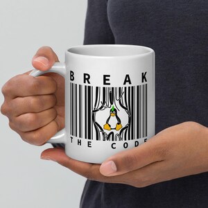 Brechen Sie den Code Becher, Strichcode Strichmännchen Becher, Punk Tux Cup, Programmierer & Hacker Geschenk, Geburtstagsgeschenk für Programmierer und Technikfreaks Bild 6