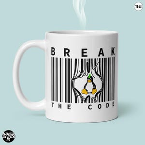 Brechen Sie den Code Becher, Strichcode Strichmännchen Becher, Punk Tux Cup, Programmierer & Hacker Geschenk, Geburtstagsgeschenk für Programmierer und Technikfreaks Bild 2